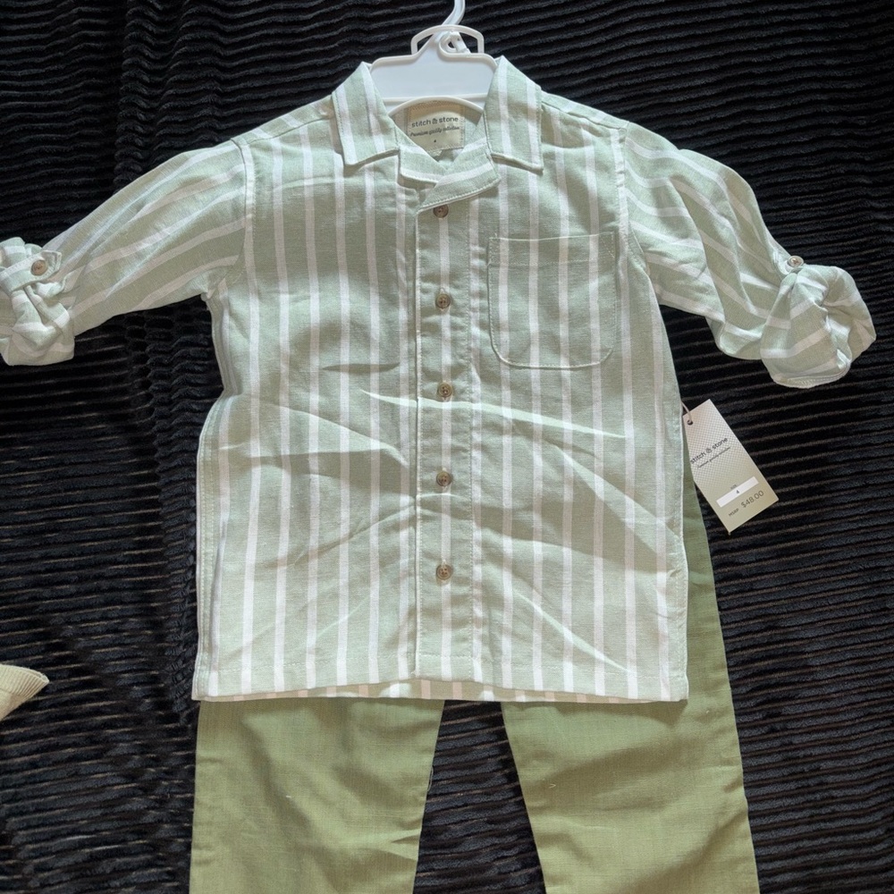 Kids Green Striped Shirt and Pants Set